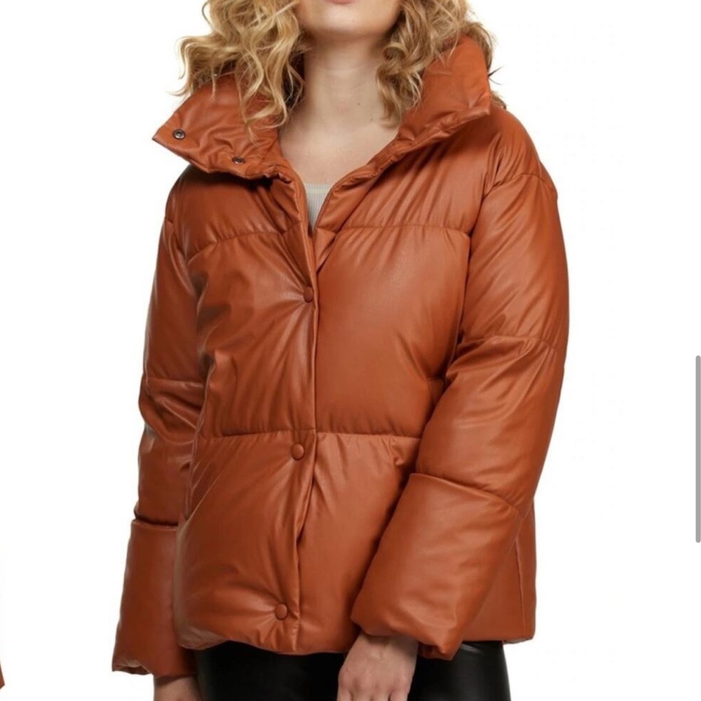 Anthropologie NVLT Oversized Faux Leather Puffer Jacket